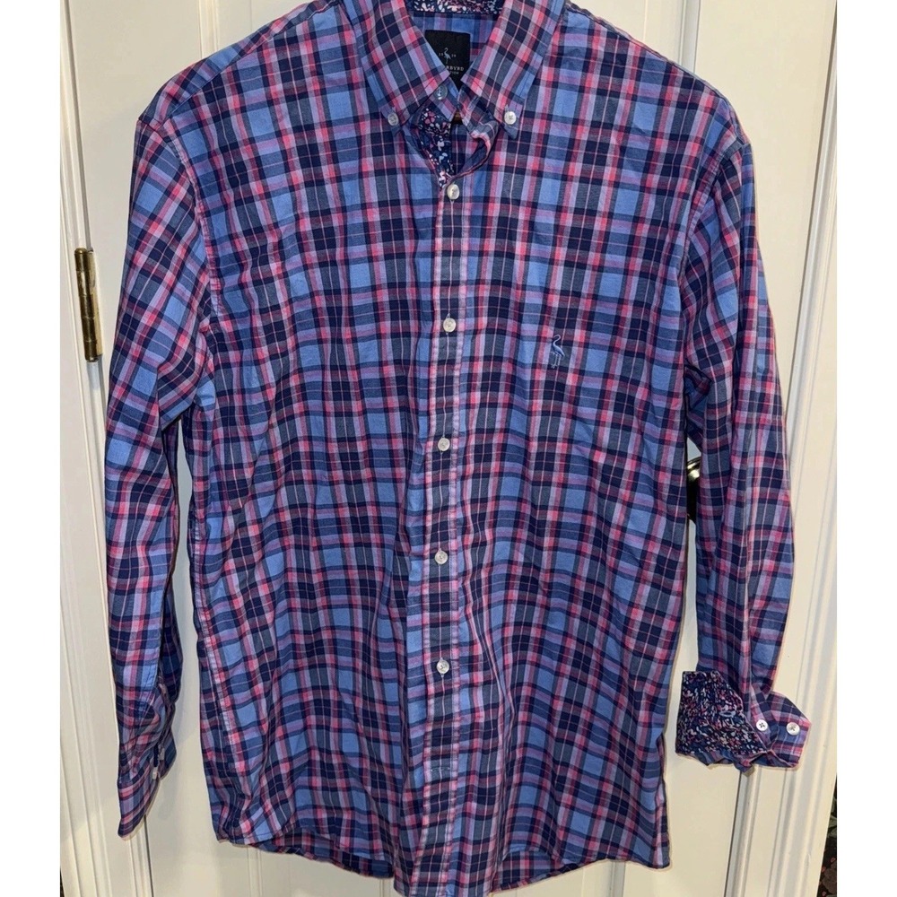 Tailorbyrd‎ Long Sleeve Button Down Shirt Blue and Pink Plaid Men's Size L Soft